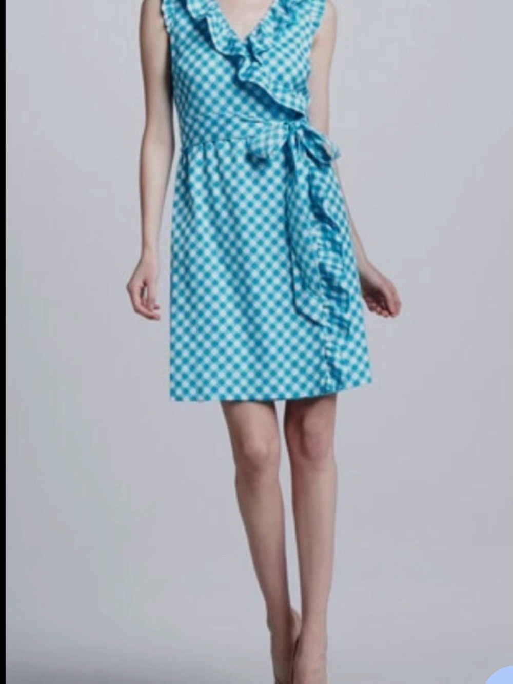 kate spade Turquoise Gingham Ruffle Wrap Mini Dress